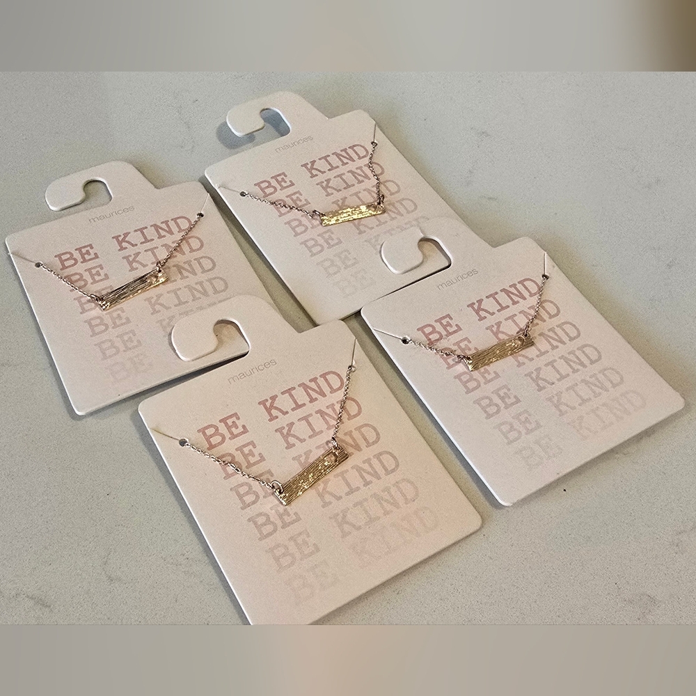 NWT Maurices Dainty Gold Bar Open Heart Necklace Set Of 4 "Be Kind" Girl Gift
